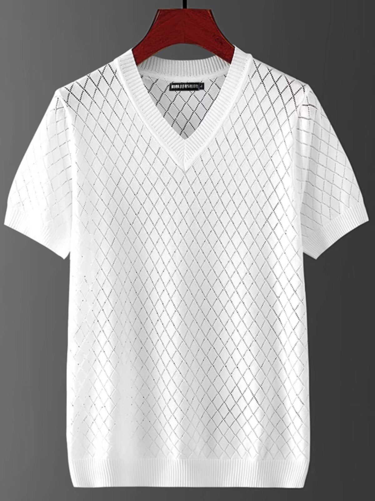 Men's Ice Silk Cut-out V-neck T-shirt Top Summer Plus Size Short Sleeve