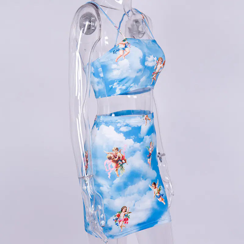 Angel Print Camisole Set for International Trade