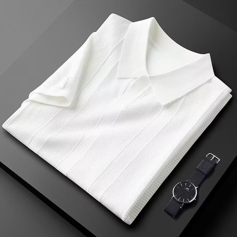 Slim Hollow Knitted Business Casual Men's Lapel T-shirt