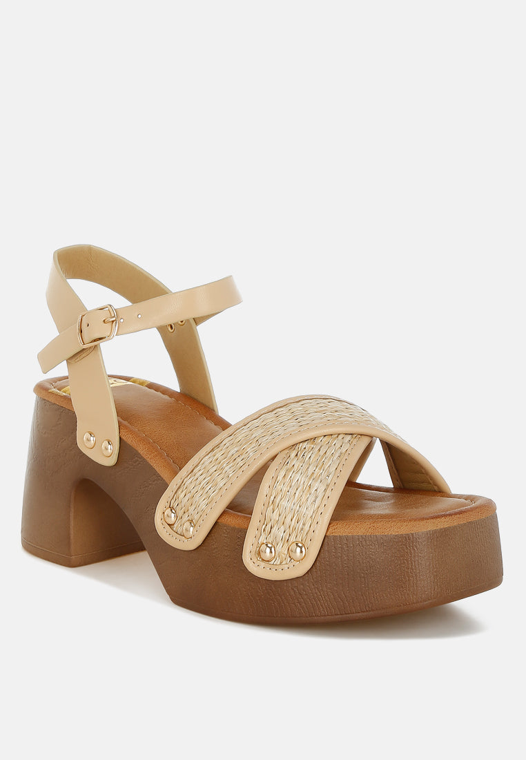 Qasa Studded Raffia Clog Sandals