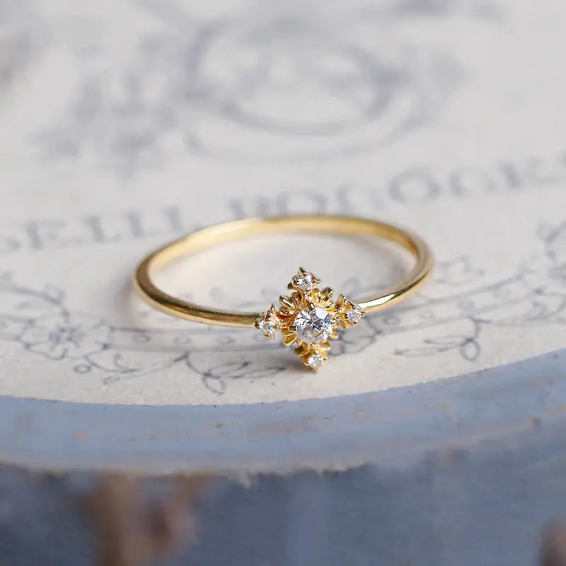 S925 Silver Ring for Women with Gold Plating and Diamonds