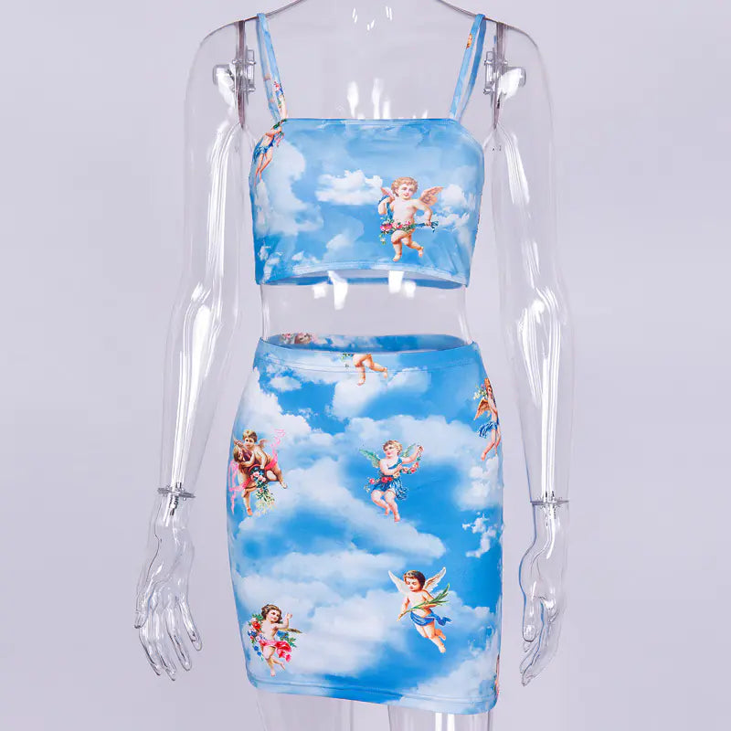 Angel Print Camisole Set for International Trade