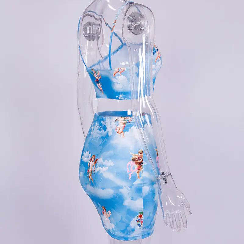 Angel Print Camisole Set for International Trade