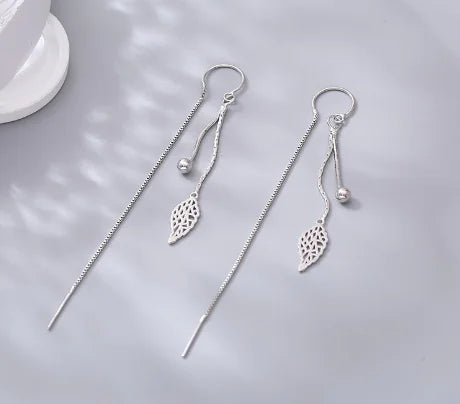 S925 Silver Minimalist Hollow Leaf Earrings with Pearls