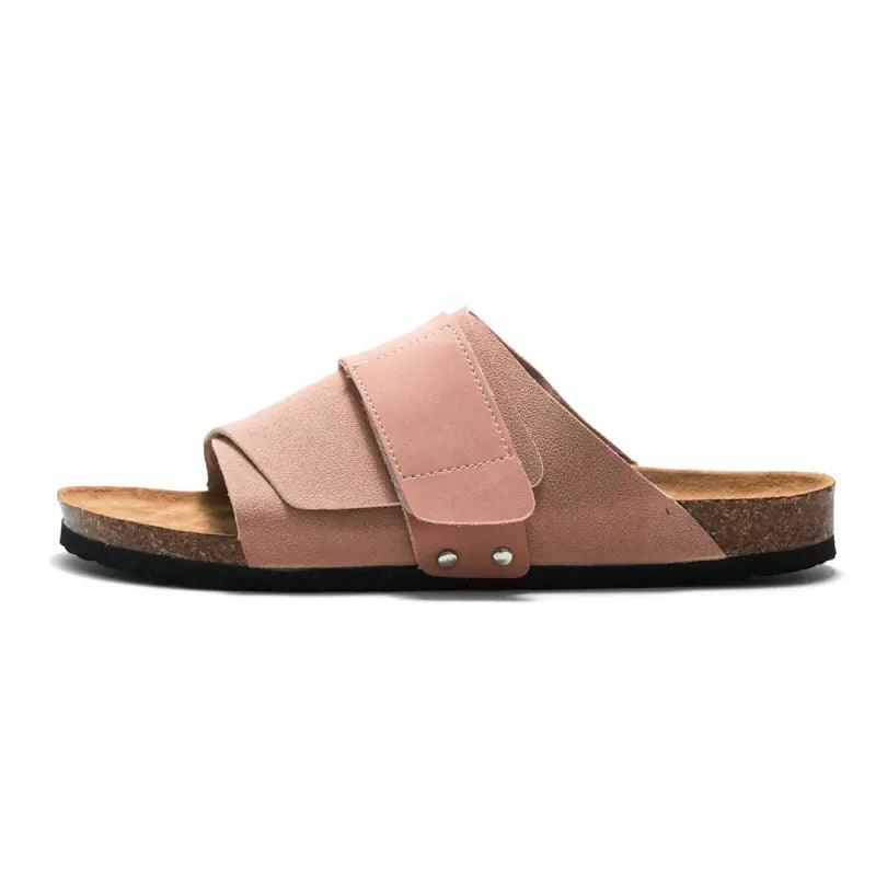 Couple Cork Sandals with Leather Surface for Beach Wear