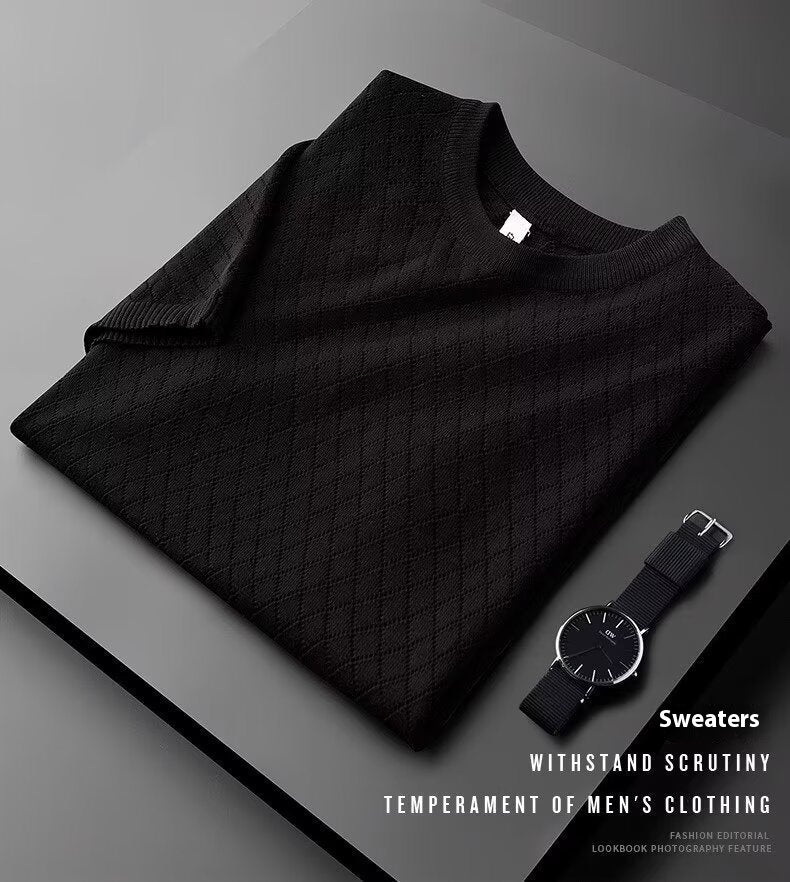 Men's Ice Silk Cut-out V-neck T-shirt Top Summer Plus Size Short Sleeve