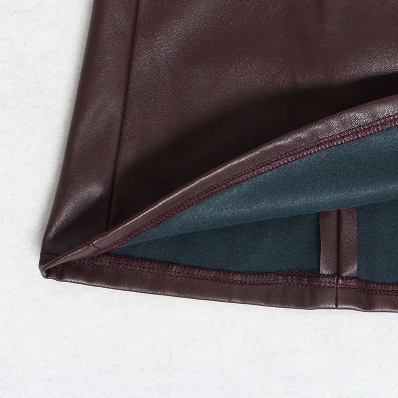 Fashionable High-Waisted A-Line PU Leather Skirt