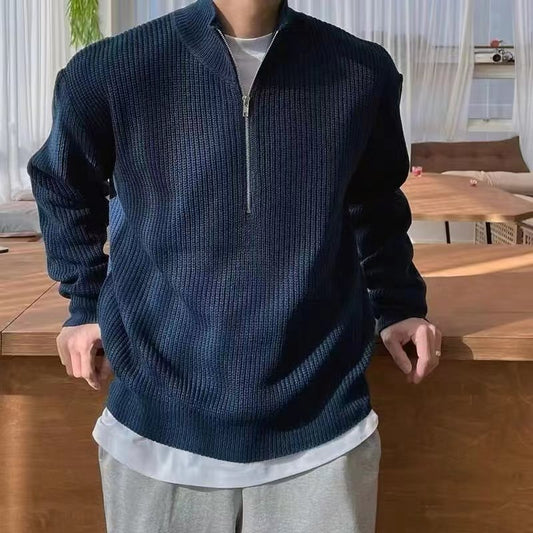 Spring And Autumn Loose Fashion Half Zipper Men's Sweater