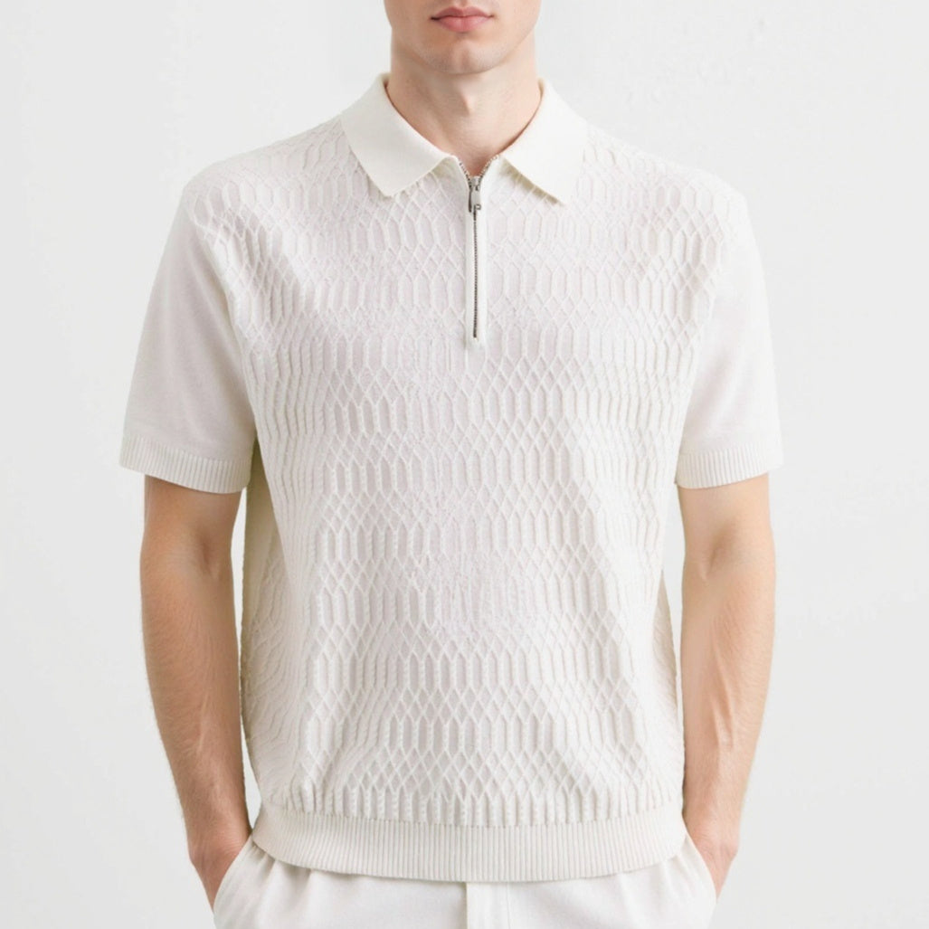 Men's Twist Texture Simple Polo Shirt Slim Lapel T-shirt