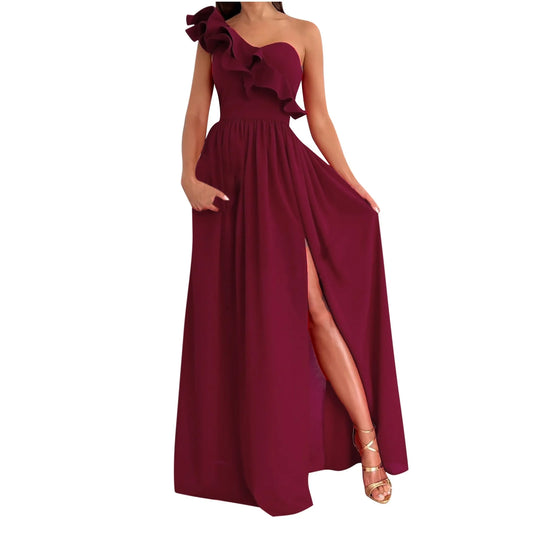 Summer Dresses for Women , Sleeveless Sloping Shoulder Sexy Long Party Club Dresses, Sizes S-2XL