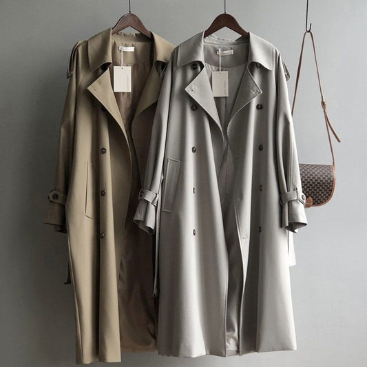 British Style All-match Draping Tight Waist Small Casual Women's Trench Coat