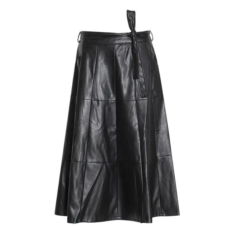 Fashionable High-Waisted A-Line PU Leather Skirt