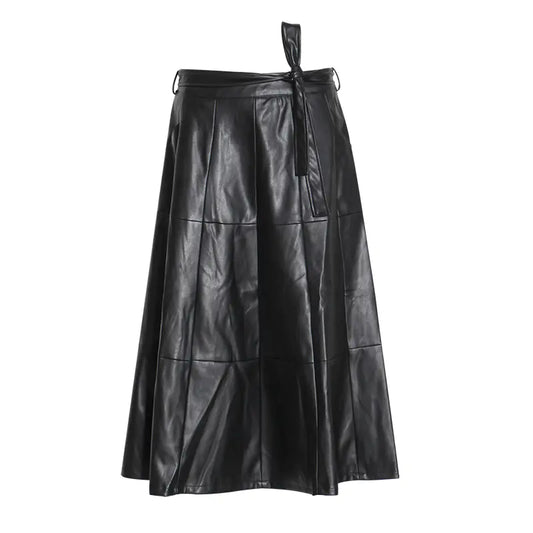 Fashionable High-Waisted A-Line PU Leather Skirt