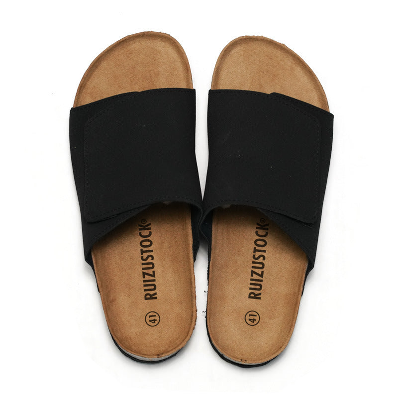 Cork Slippers Male Leather Version Platform Slippers Retro Slip-on Lazy Shoes