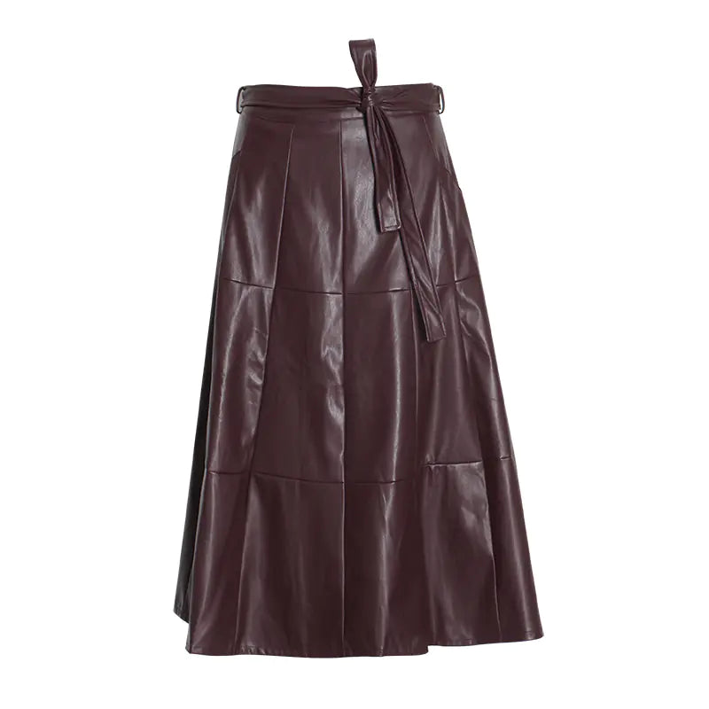 Fashionable High-Waisted A-Line PU Leather Skirt