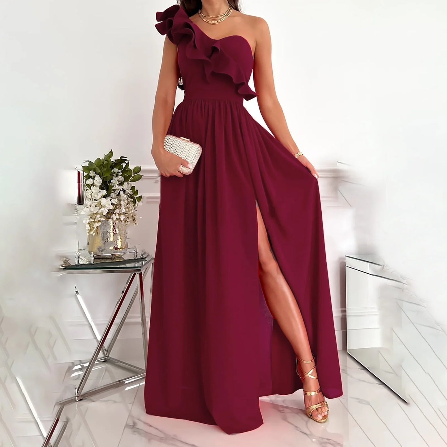 Summer Dresses for Women , Sleeveless Sloping Shoulder Sexy Long Party Club Dresses, Sizes S-2XL