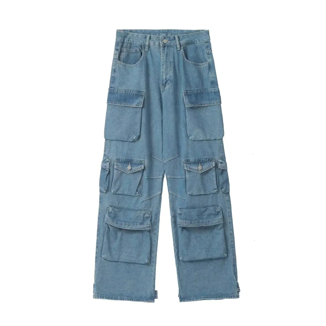 2023 Spring Blue Denim Cargo Trousers