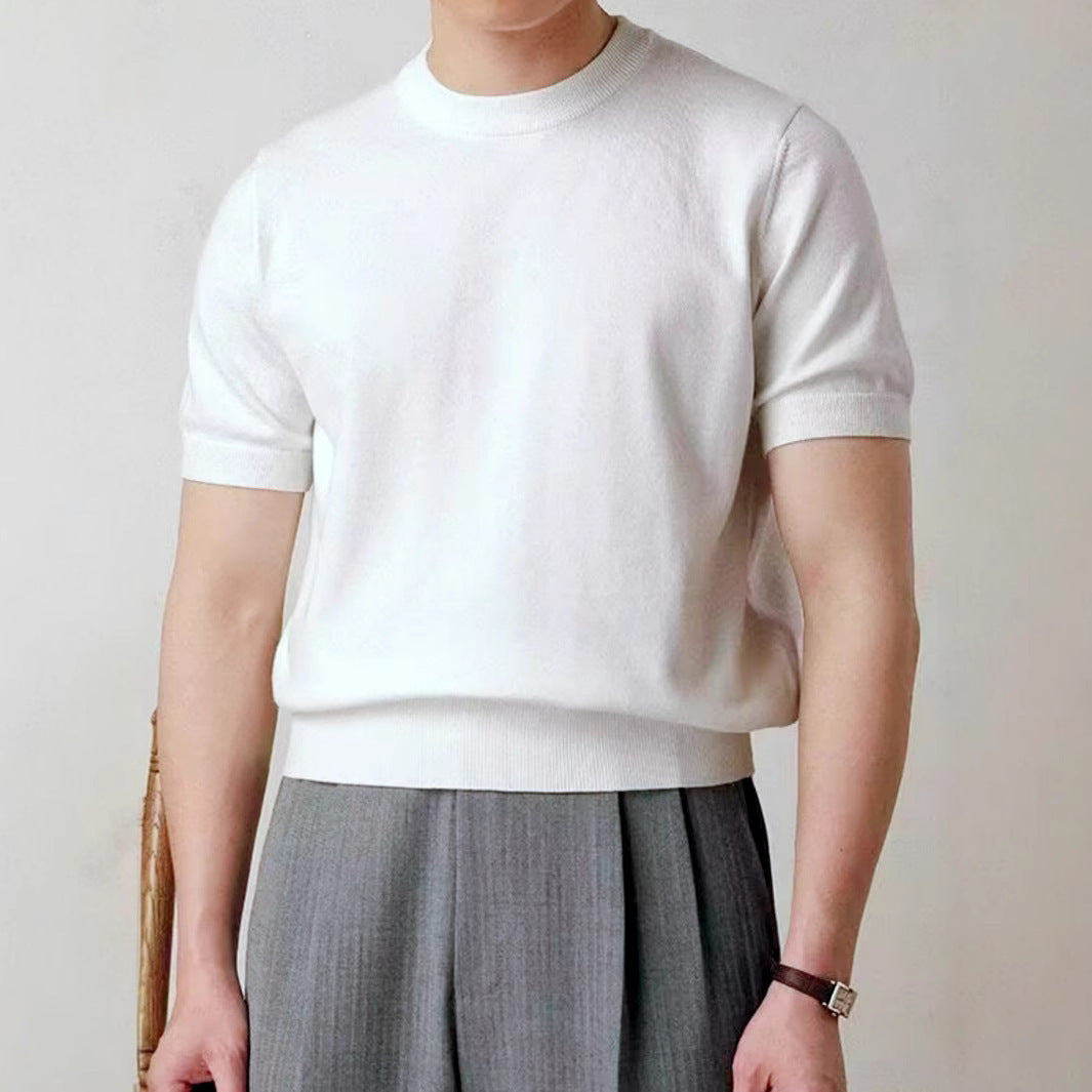 Round Neck Short Sleeve Knitted T-shirt