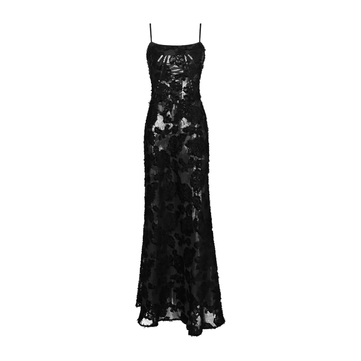 New Sexy Black Sheer Backless Dress Evening Gown