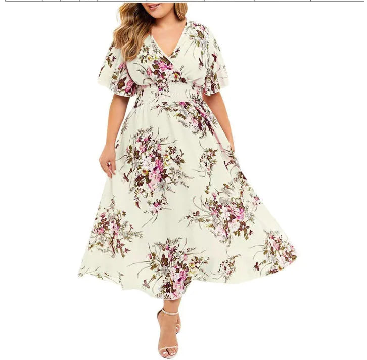 Elegant Floral Print Maxi Dress with V-Neck Design