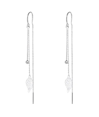 S925 Silver Minimalist Hollow Leaf Earrings with Pearls
