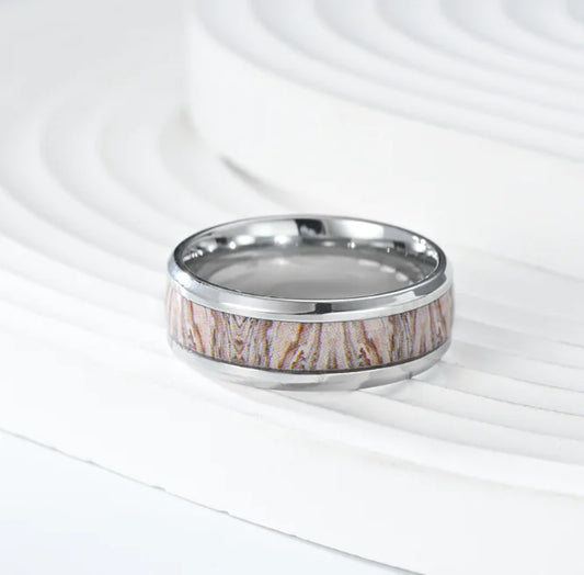 White Wood Grain Tungsten Ring for Couples Engagement