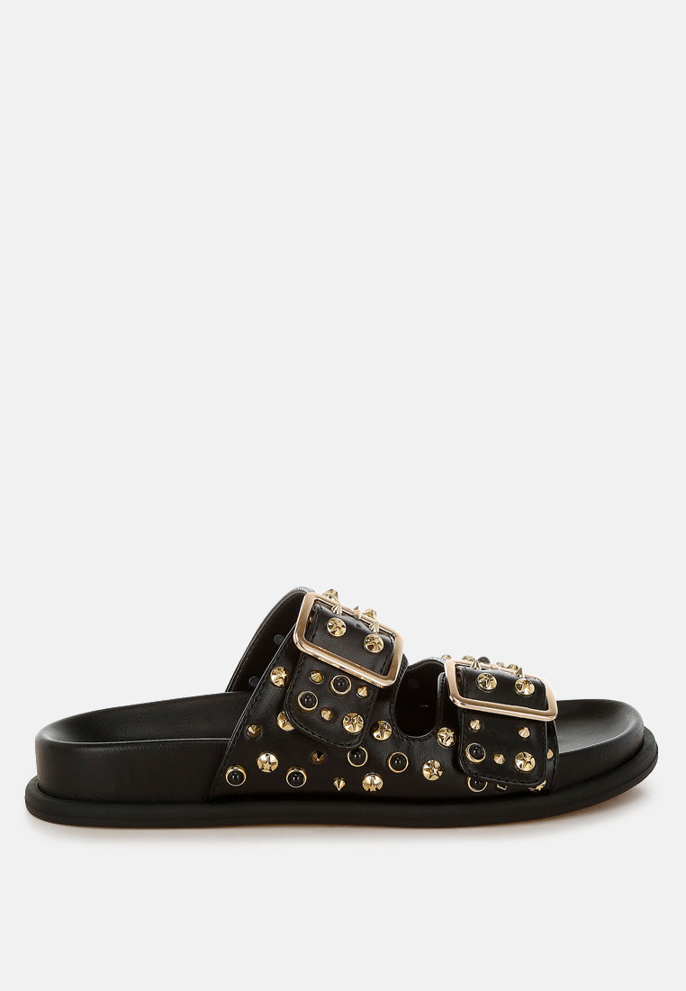 Jayata Metallic Stud Embellished Sliders