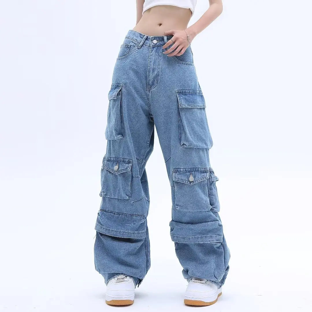 2023 Spring Blue Denim Cargo Trousers