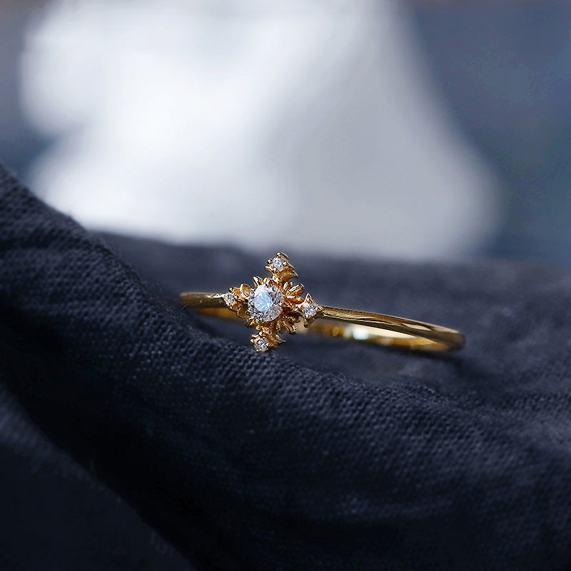 S925 Silver Ring for Women with Gold Plating and Diamonds