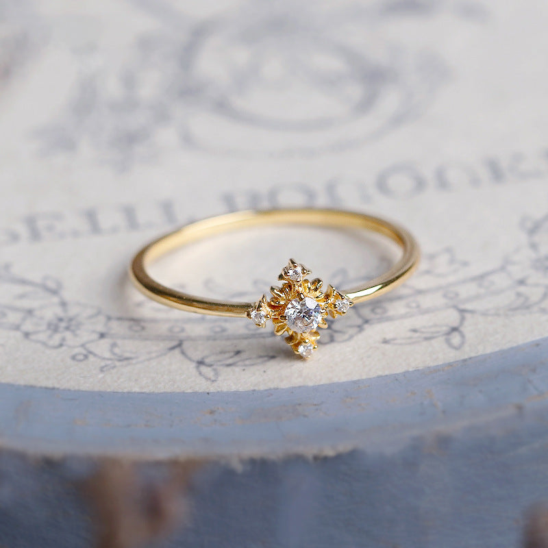 S925 Silver Ring for Women with Gold Plating and Diamonds