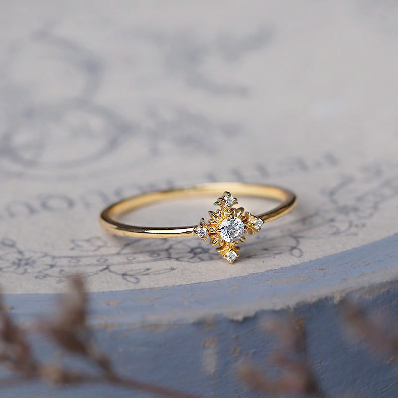 S925 Silver Ring for Women with Gold Plating and Diamonds