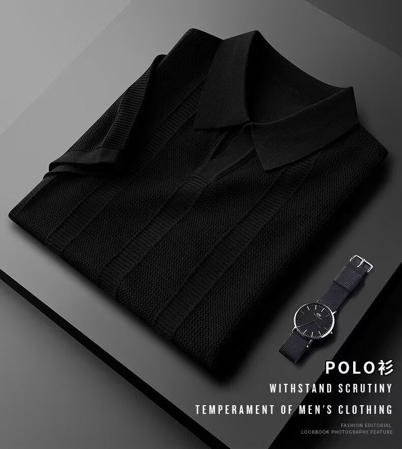 Slim Hollow Knitted Business Casual Men's Lapel T-shirt