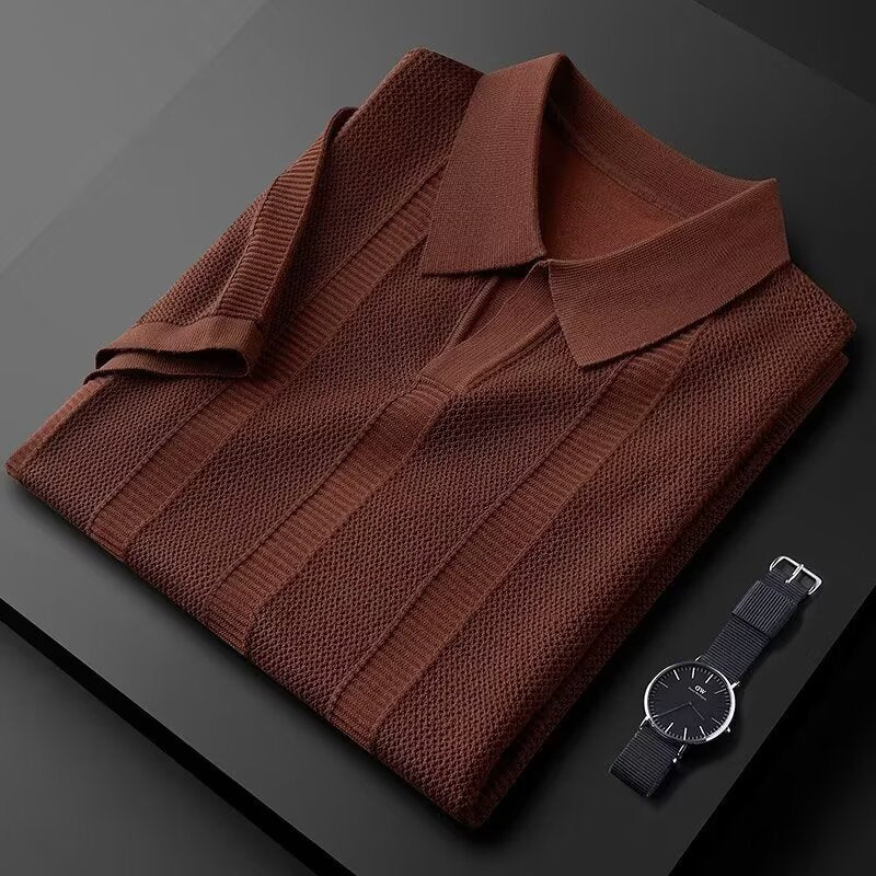 Slim Hollow Knitted Business Casual Men's Lapel T-shirt