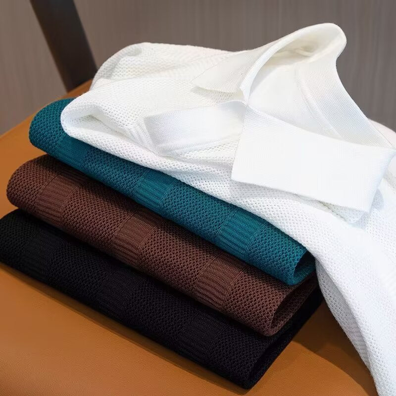 Slim Hollow Knitted Business Casual Men's Lapel T-shirt