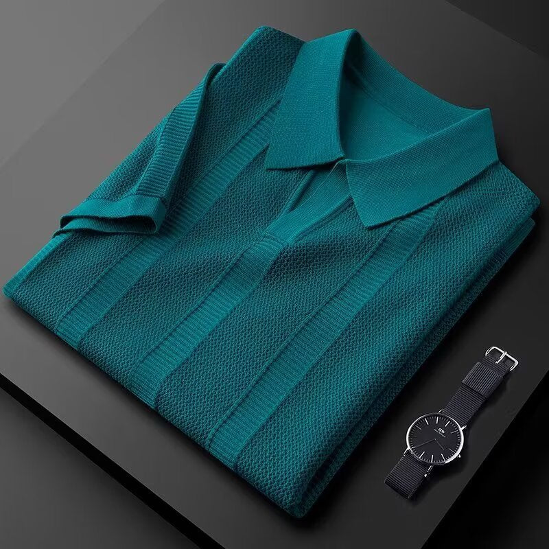 Slim Hollow Knitted Business Casual Men's Lapel T-shirt