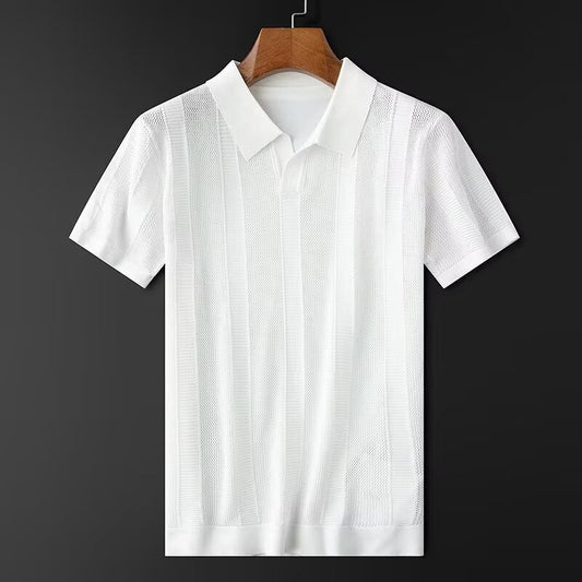 Slim Hollow Knitted Business Casual Men's Lapel T-shirt