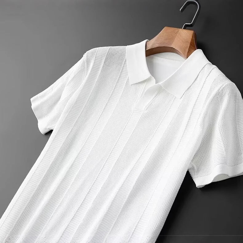 Slim Hollow Knitted Business Casual Men's Lapel T-shirt