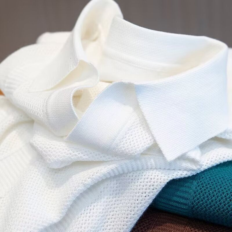 Slim Hollow Knitted Business Casual Men's Lapel T-shirt