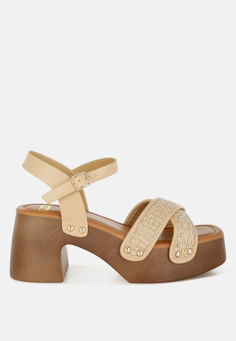 Qasa Studded Raffia Clog Sandals