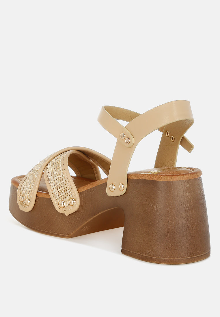 Qasa Studded Raffia Clog Sandals