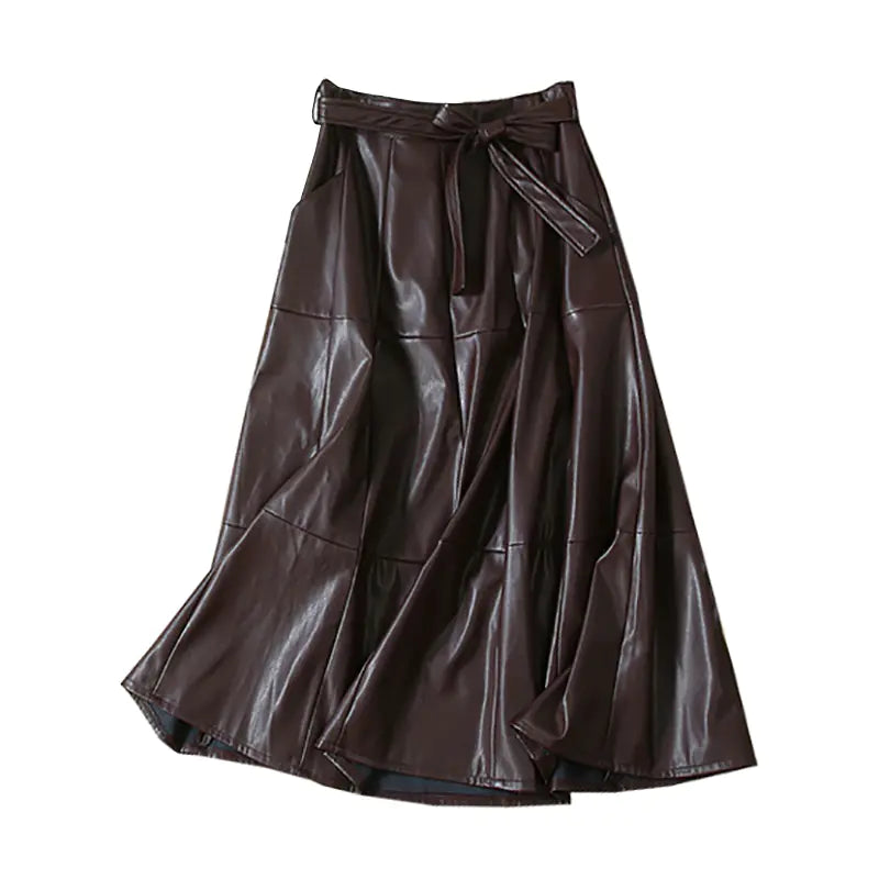 Fashionable High-Waisted A-Line PU Leather Skirt