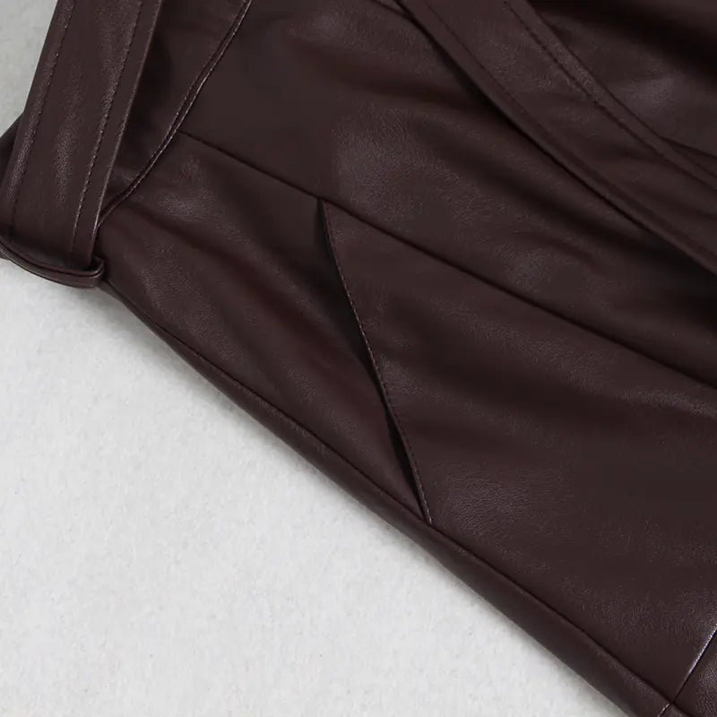 Fashionable High-Waisted A-Line PU Leather Skirt