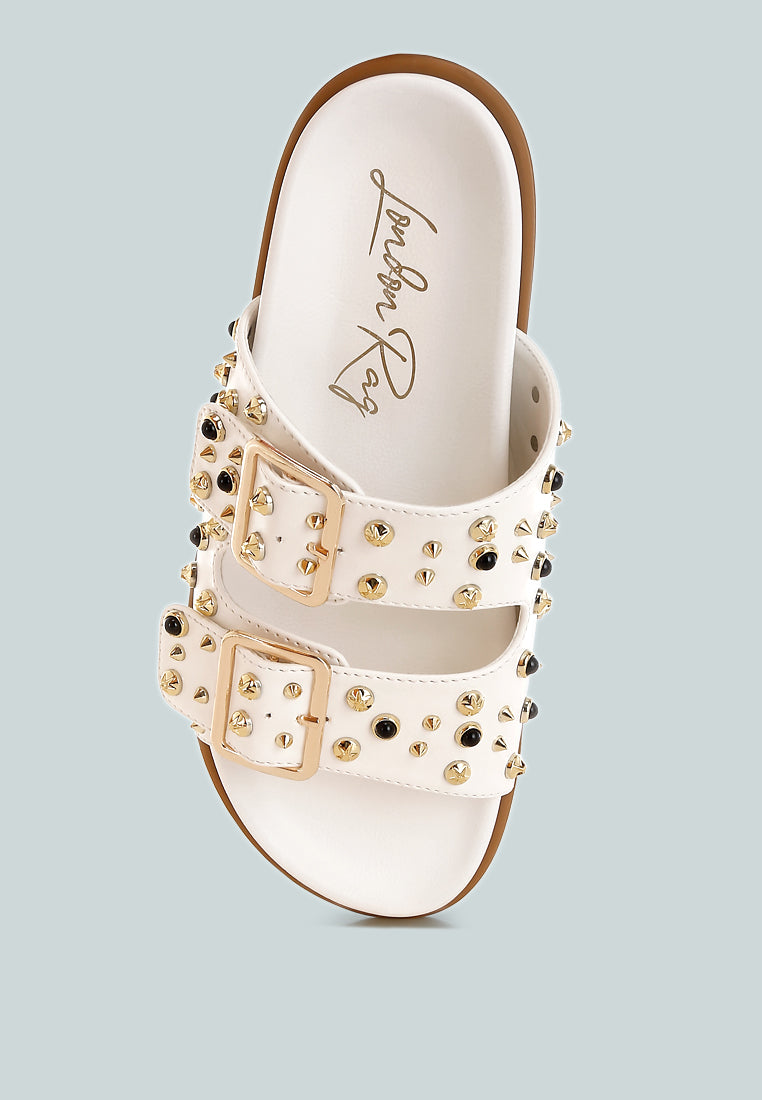 Jayata Metallic Stud Embellished Sliders