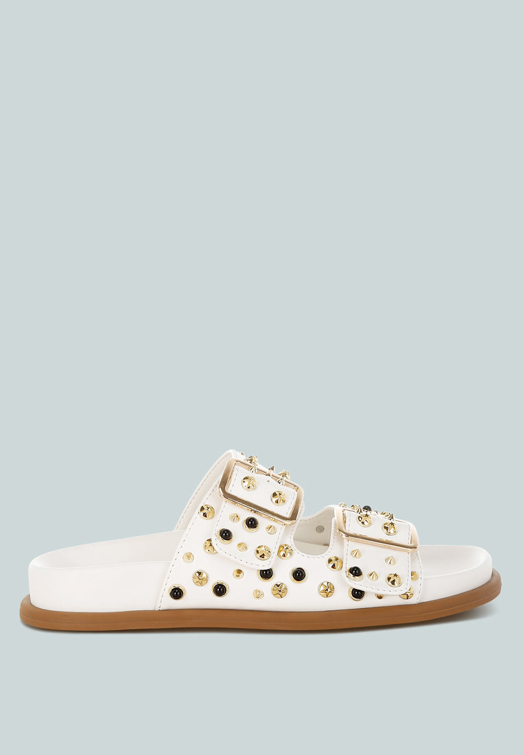 Jayata Metallic Stud Embellished Sliders