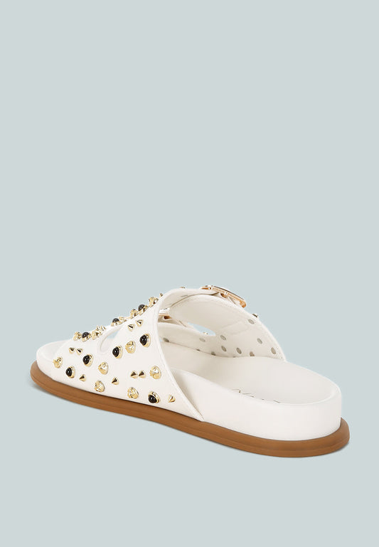 Jayata Metallic Stud Embellished Sliders