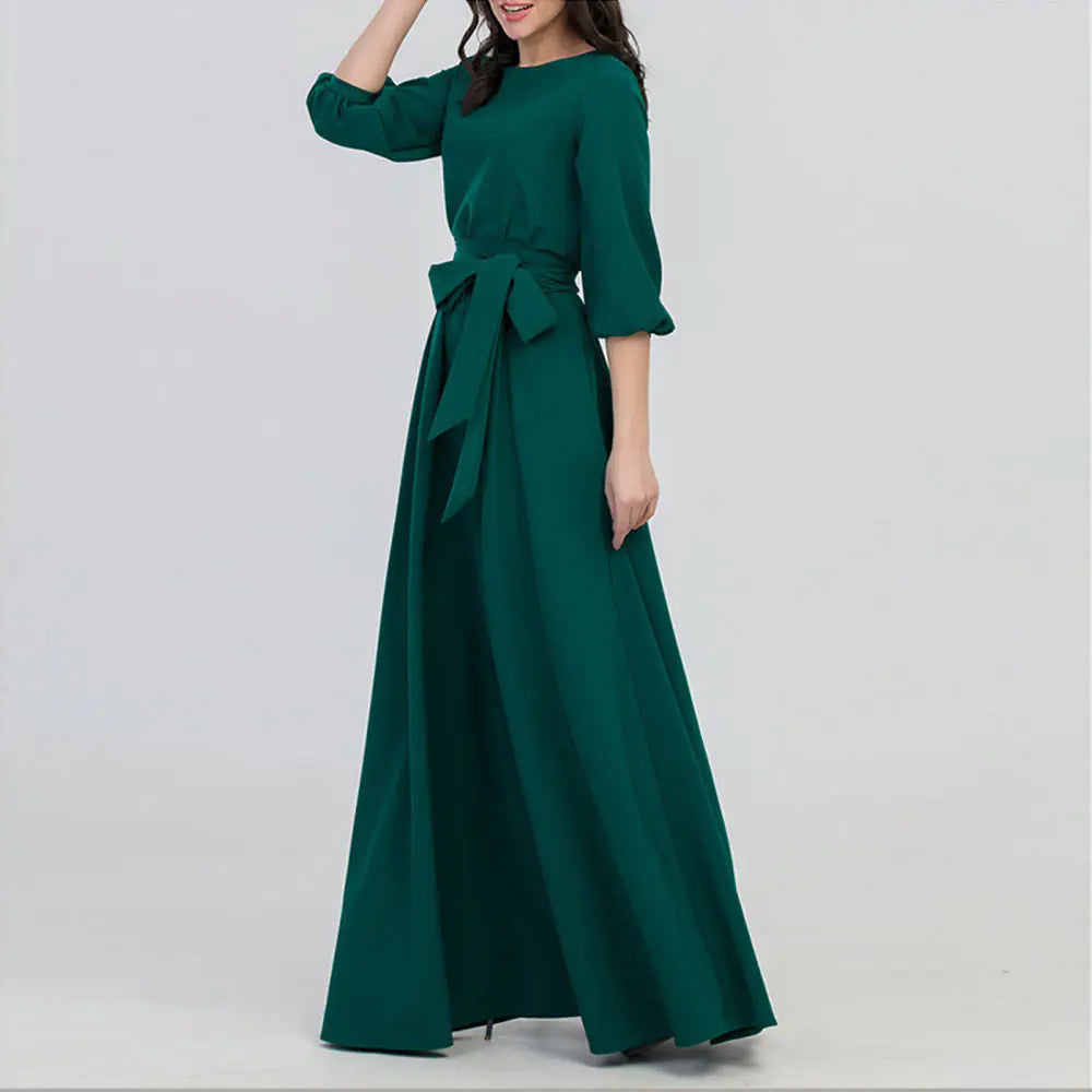 Boho Chic Long Dress with Lantern Sleeves