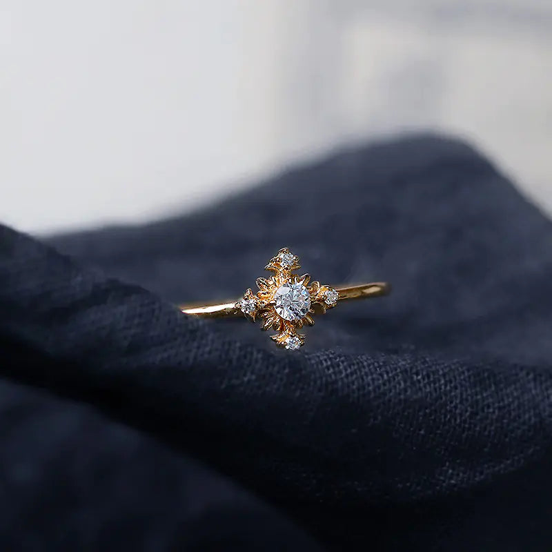 S925 Silver Ring for Women with Gold Plating and Diamonds