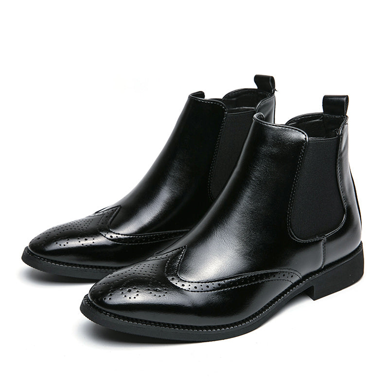 High-top Leather Shoes Men's Pointed Chelsea Booties