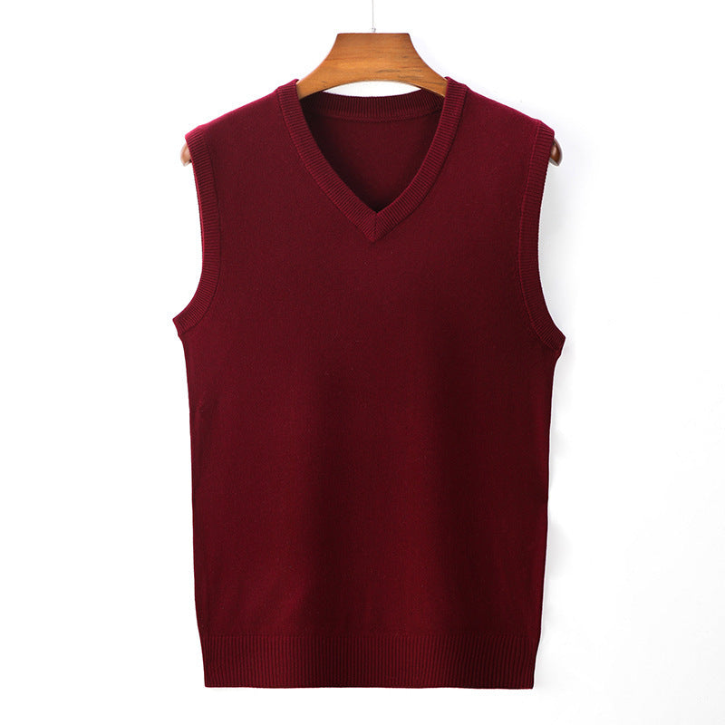 Men's Spring And Autumn Solid Color Casual V-neck Sweater