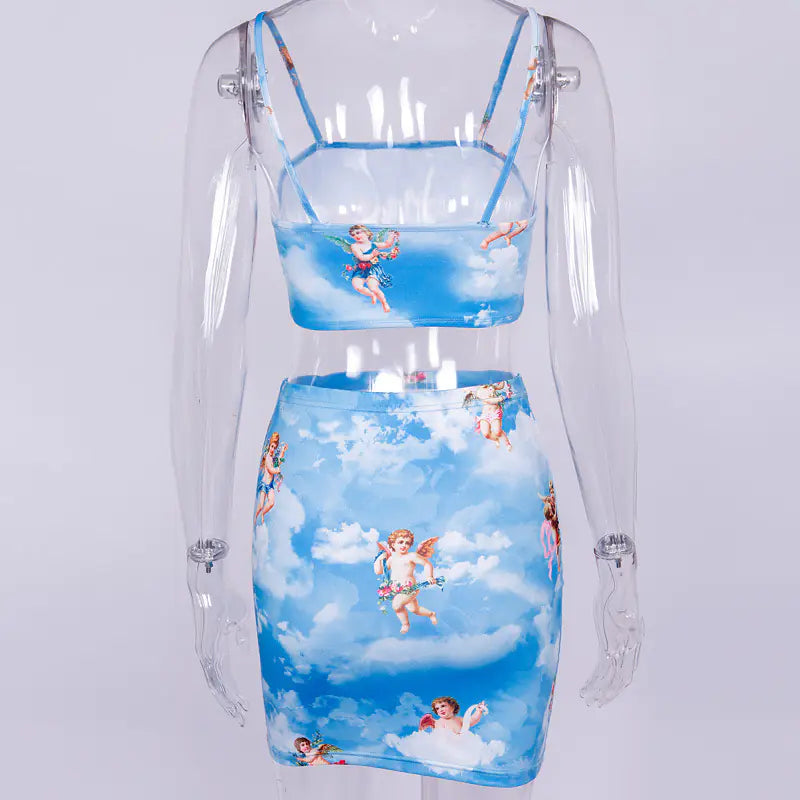 Angel Print Camisole Set for International Trade